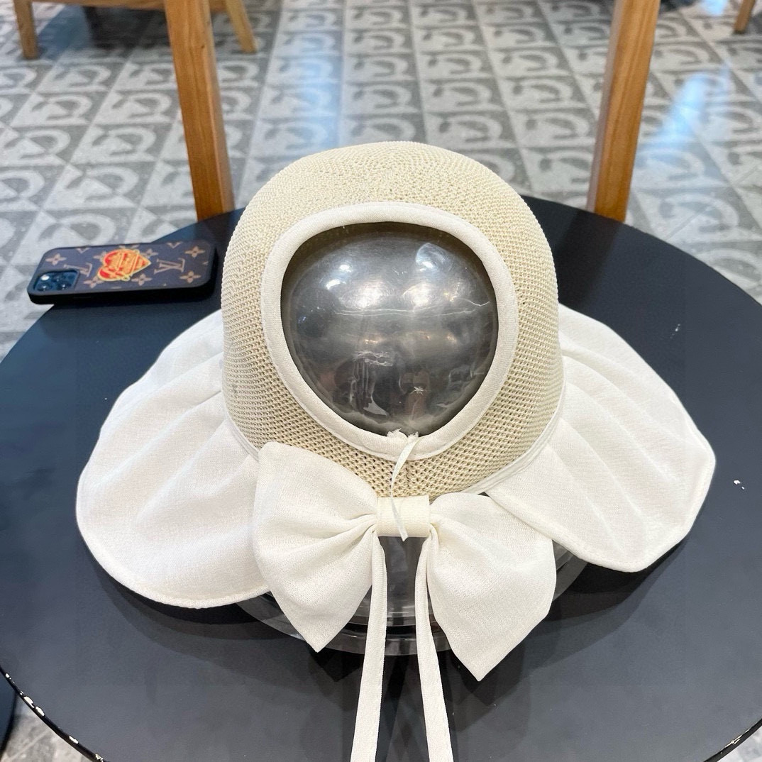   迪奥dior防紫外线超大帽檐蝴蝶结可收纳遮阳帽子女士透气遮脸出游防晒草帽