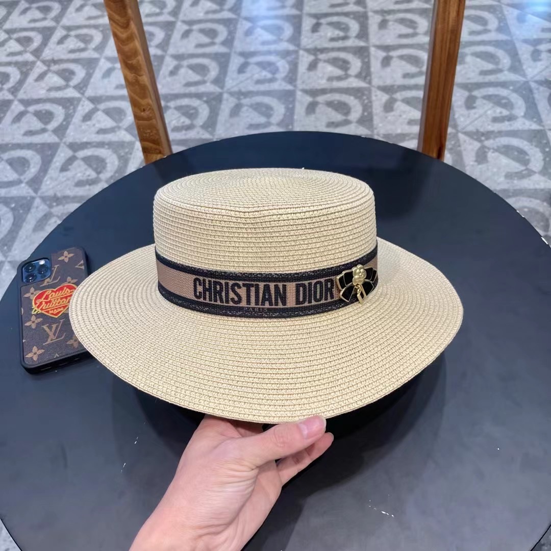 【DIOR迪奥】新款专柜织带款桶帽盆帽草帽，出街必备超好搭配，有调节绳