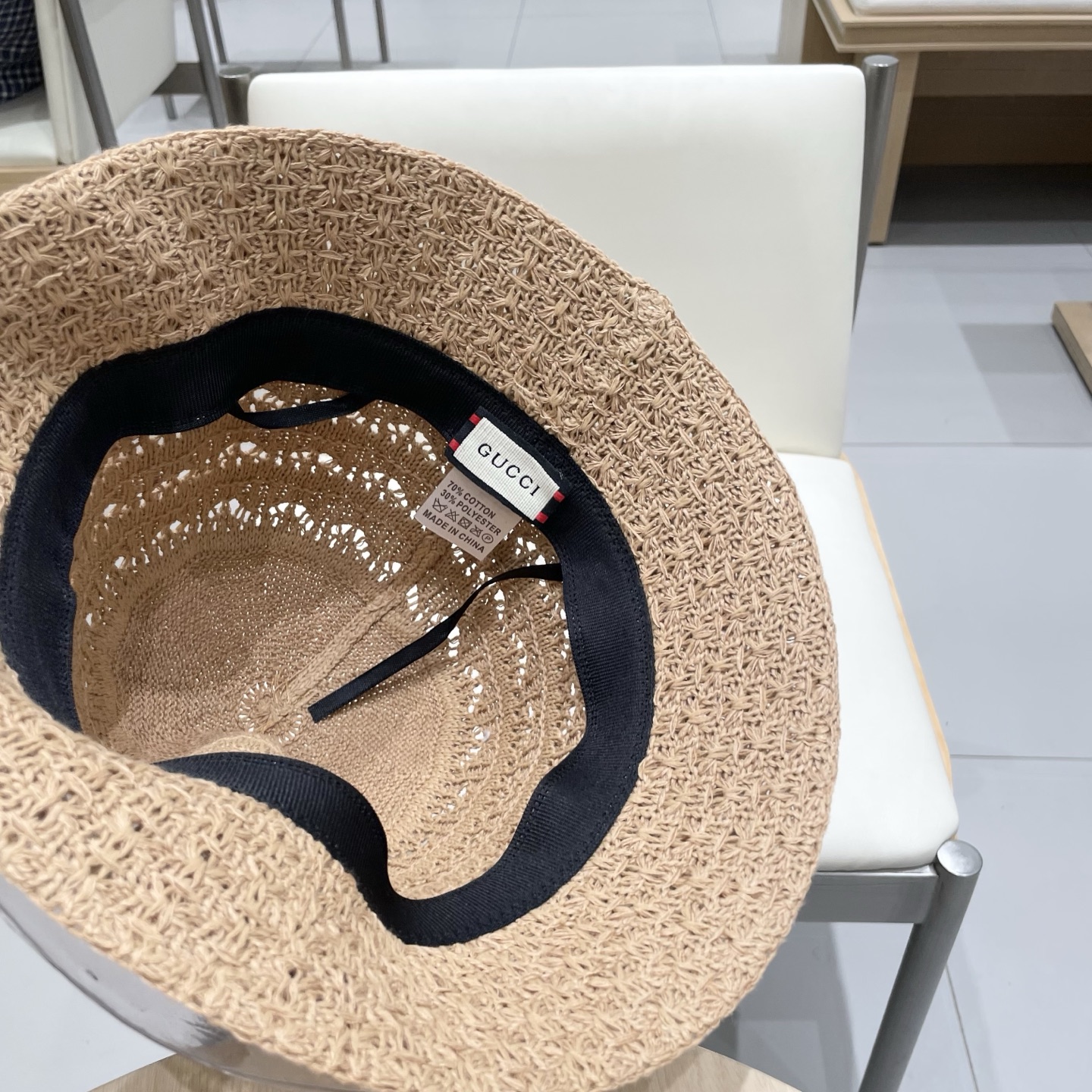  Gucci古奇帽子女春夏新品纯色镂空遮阳渔夫帽简约时尚出游防晒盆帽显脸桶帽