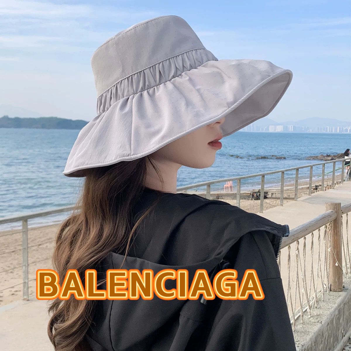   BALENCIAGA巴黎世家帽子女款春夏季大檐防晒遮阳帽时尚防紫外线太阳帽渔夫帽