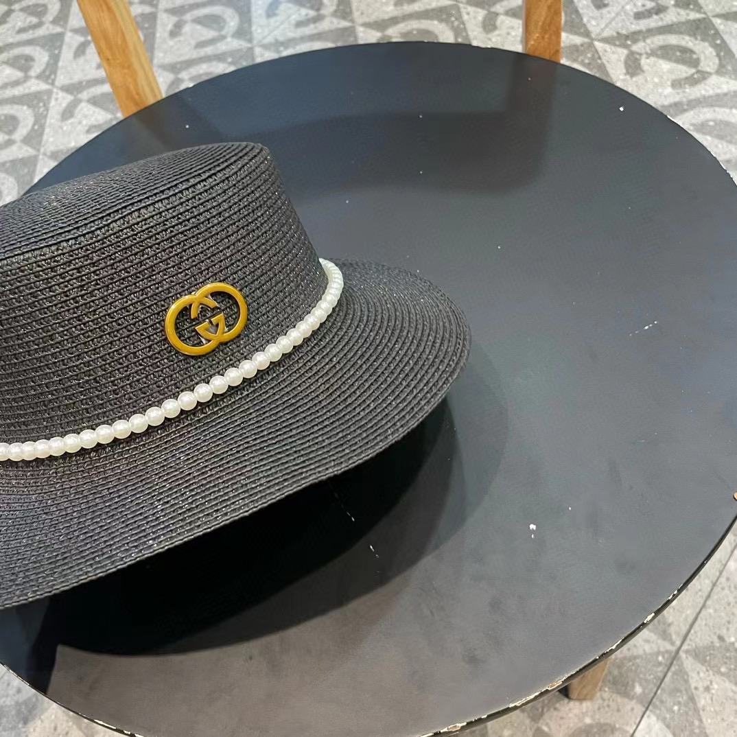  Gucci古奇新款草帽，平顶礼帽，进口植草制作，头围57cm
