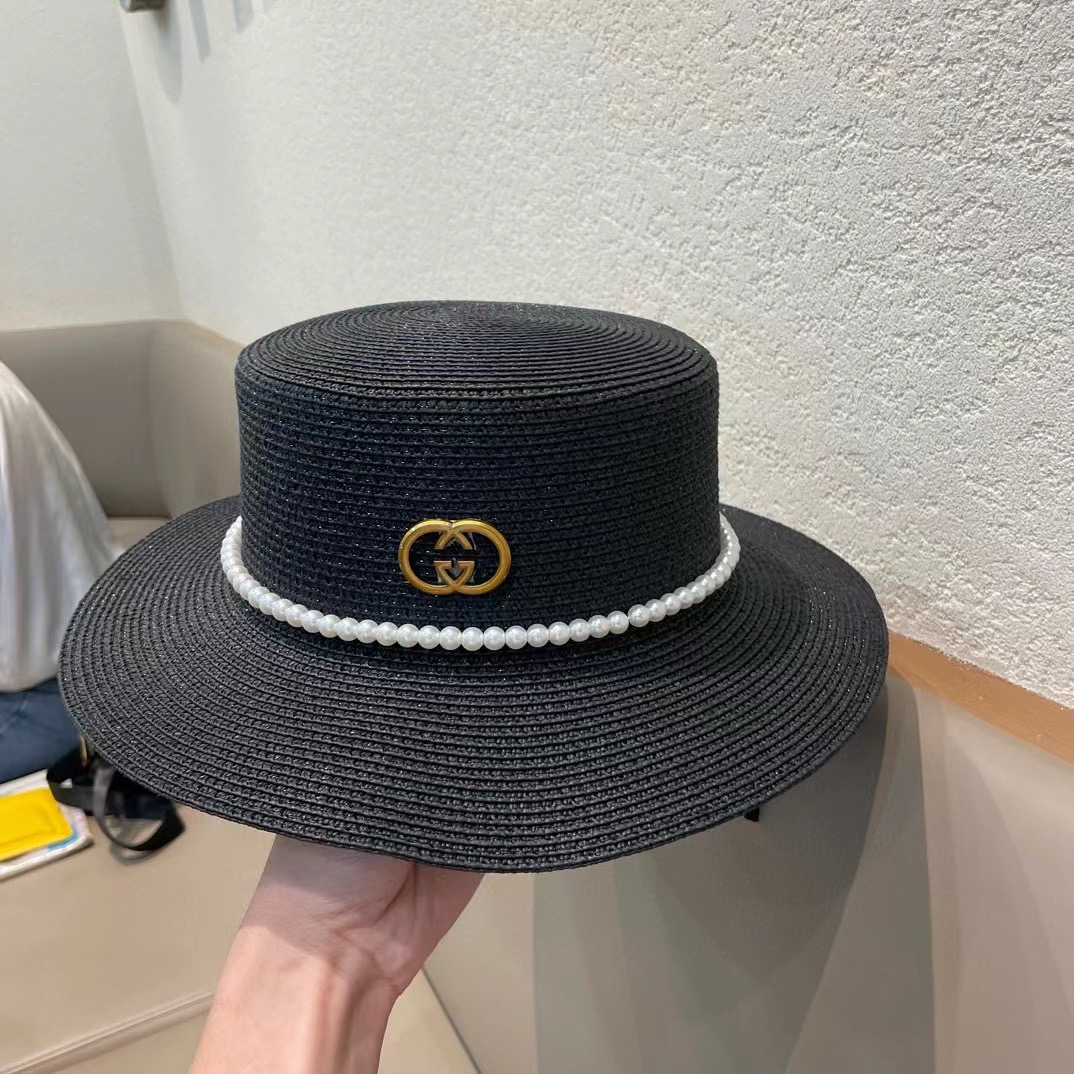  Gucci古奇新款草帽，平顶礼帽，进口植草制作，头围57cm