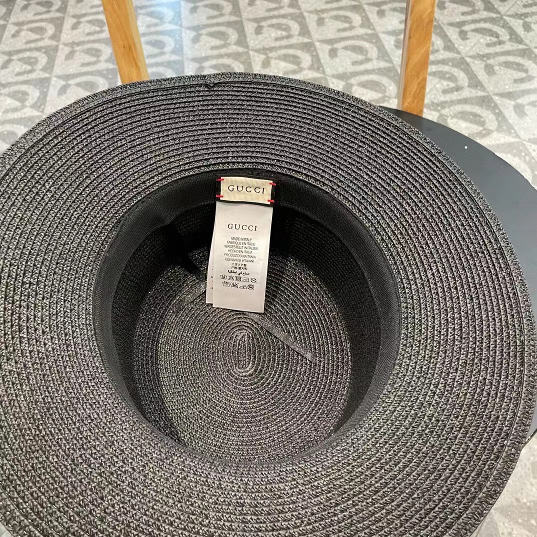  Gucci古奇新款草帽，平顶礼帽，进口植草制作，头围57cm