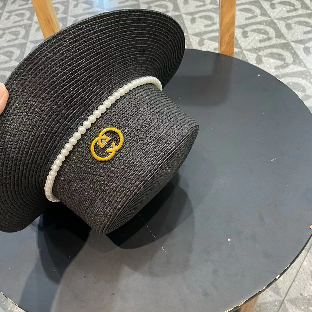  Gucci古奇新款草帽，平顶礼帽，进口植草制作，头围57cm
