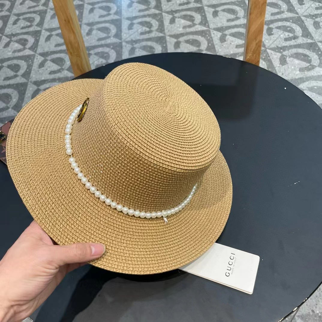  Gucci古奇新款草帽，平顶礼帽，进口植草制作，头围57cm