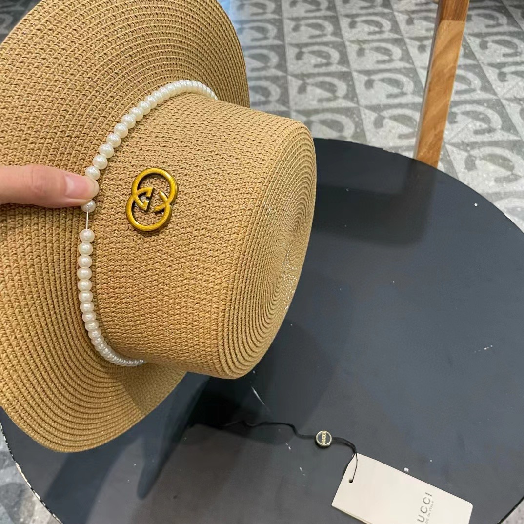  Gucci古奇新款草帽，平顶礼帽，进口植草制作，头围57cm