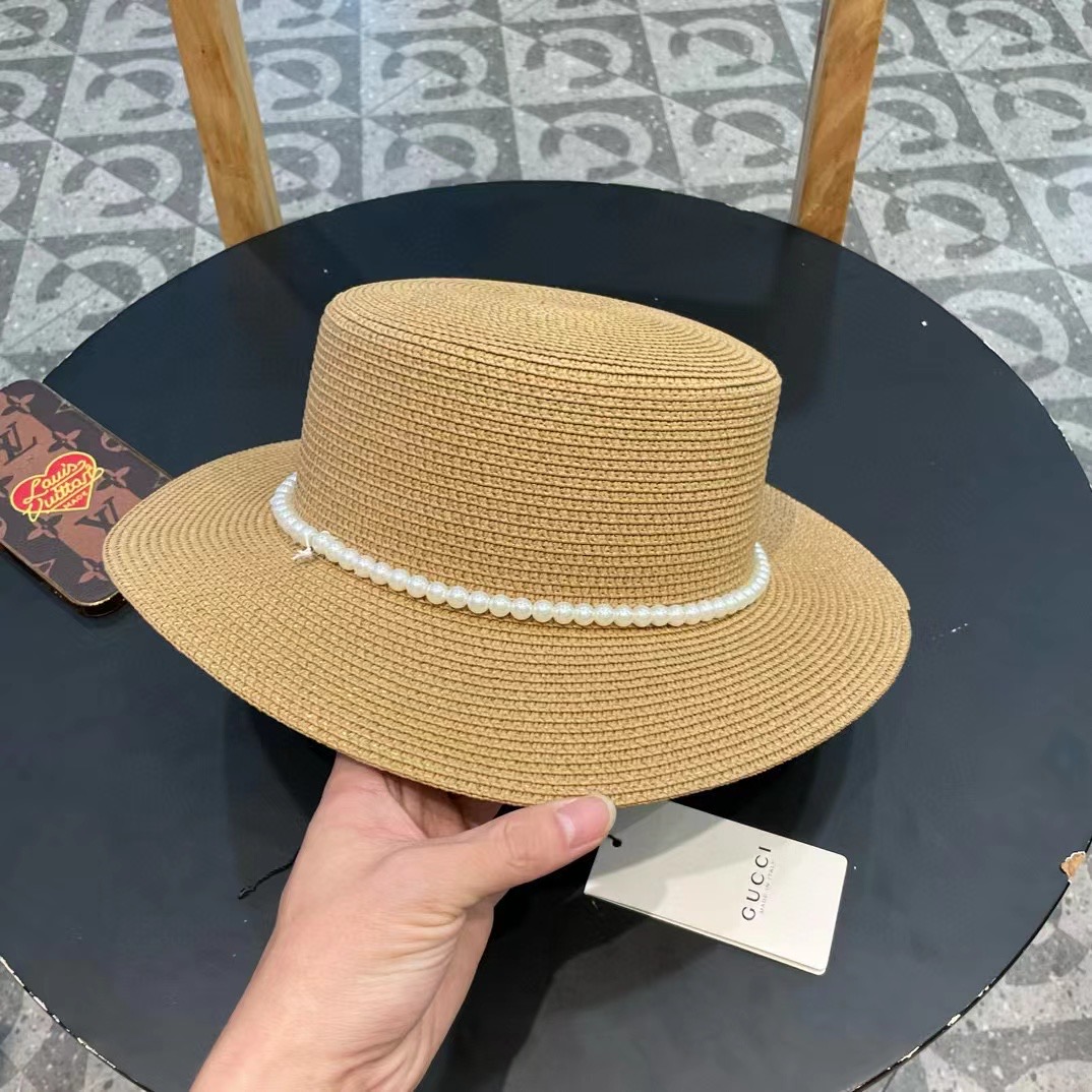  Gucci古奇新款草帽，平顶礼帽，进口植草制作，头围57cm