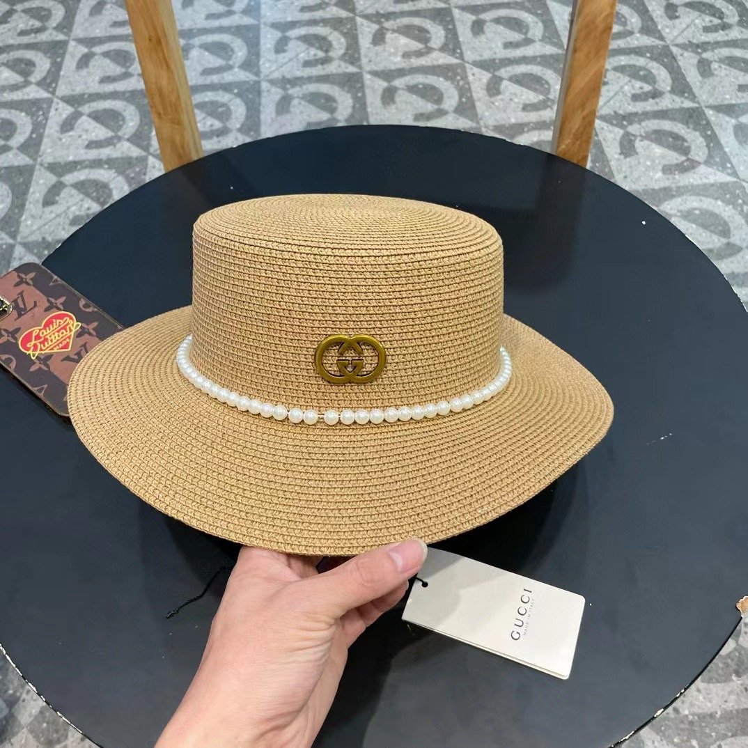  Gucci古奇新款草帽，平顶礼帽，进口植草制作，头围57cm
