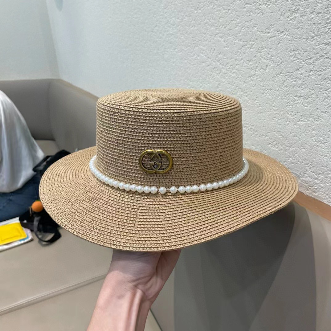  Gucci古奇新款草帽，平顶礼帽，进口植草制作，头围57cm