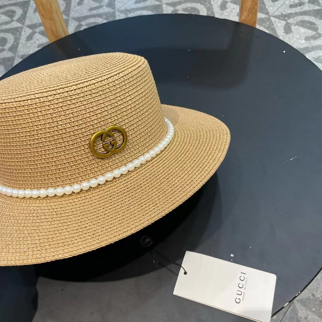  Gucci古奇新款草帽，平顶礼帽，进口植草制作，头围57cm