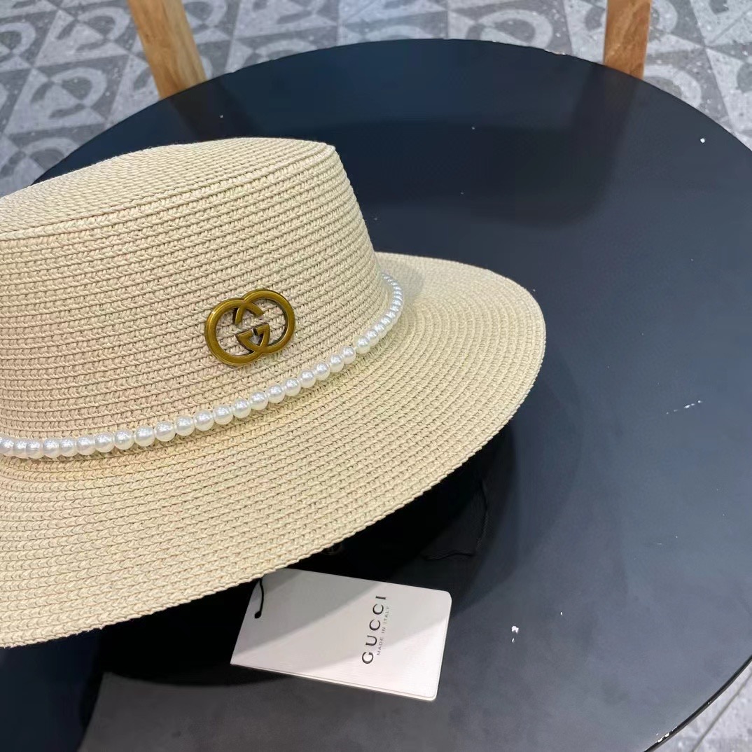  Gucci古奇新款草帽，平顶礼帽，进口植草制作，头围57cm