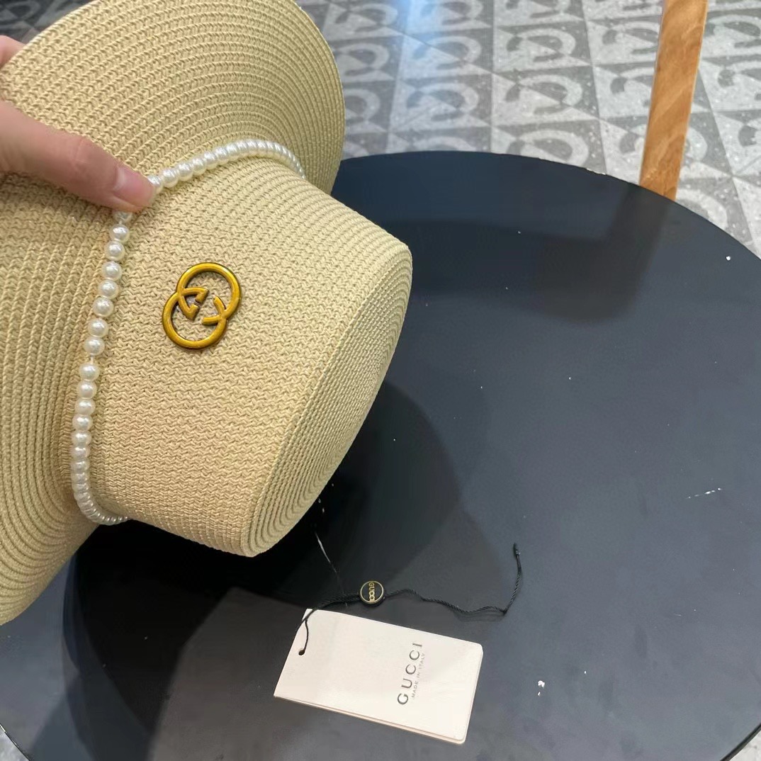  Gucci古奇新款草帽，平顶礼帽，进口植草制作，头围57cm
