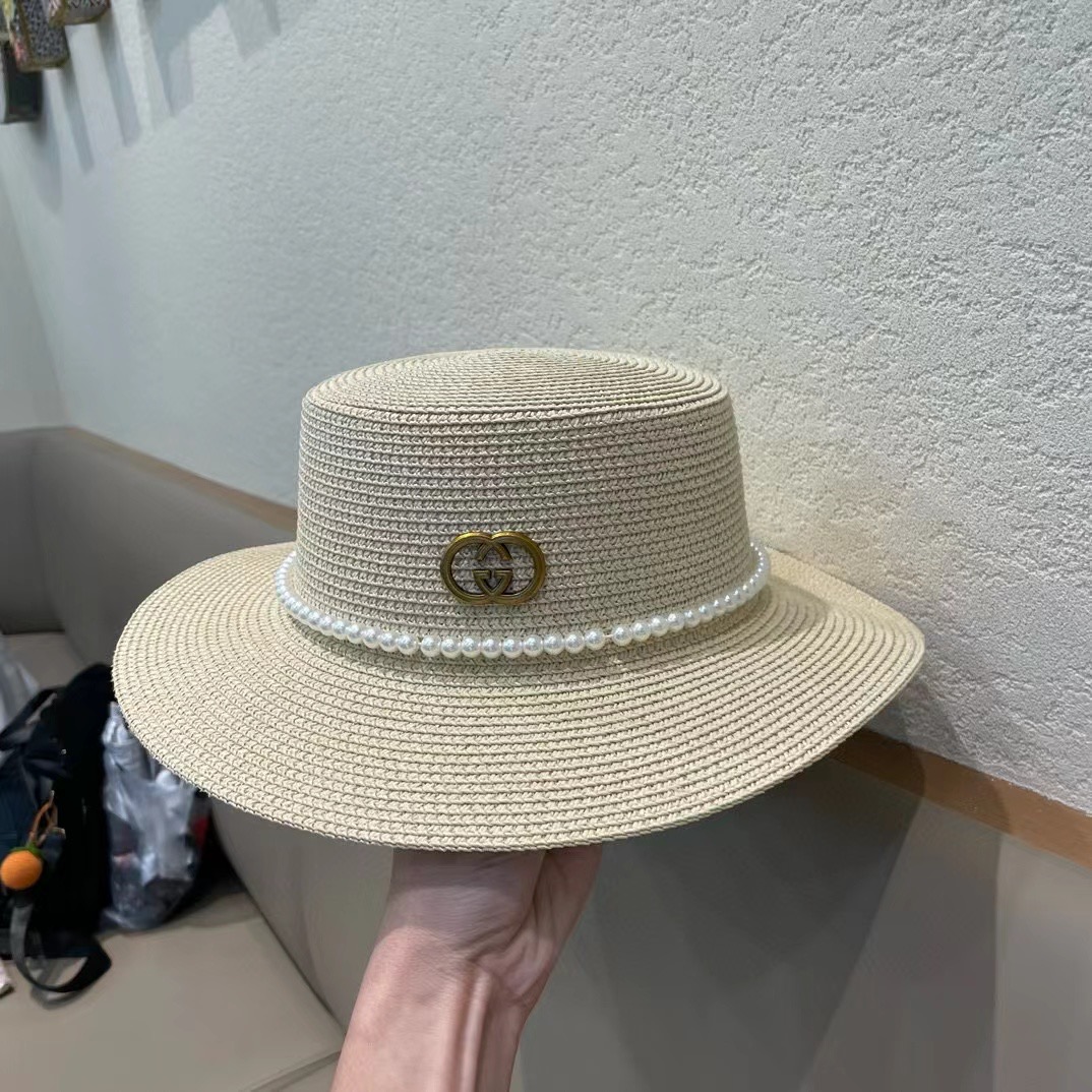  Gucci古奇新款草帽，平顶礼帽，进口植草制作，头围57cm