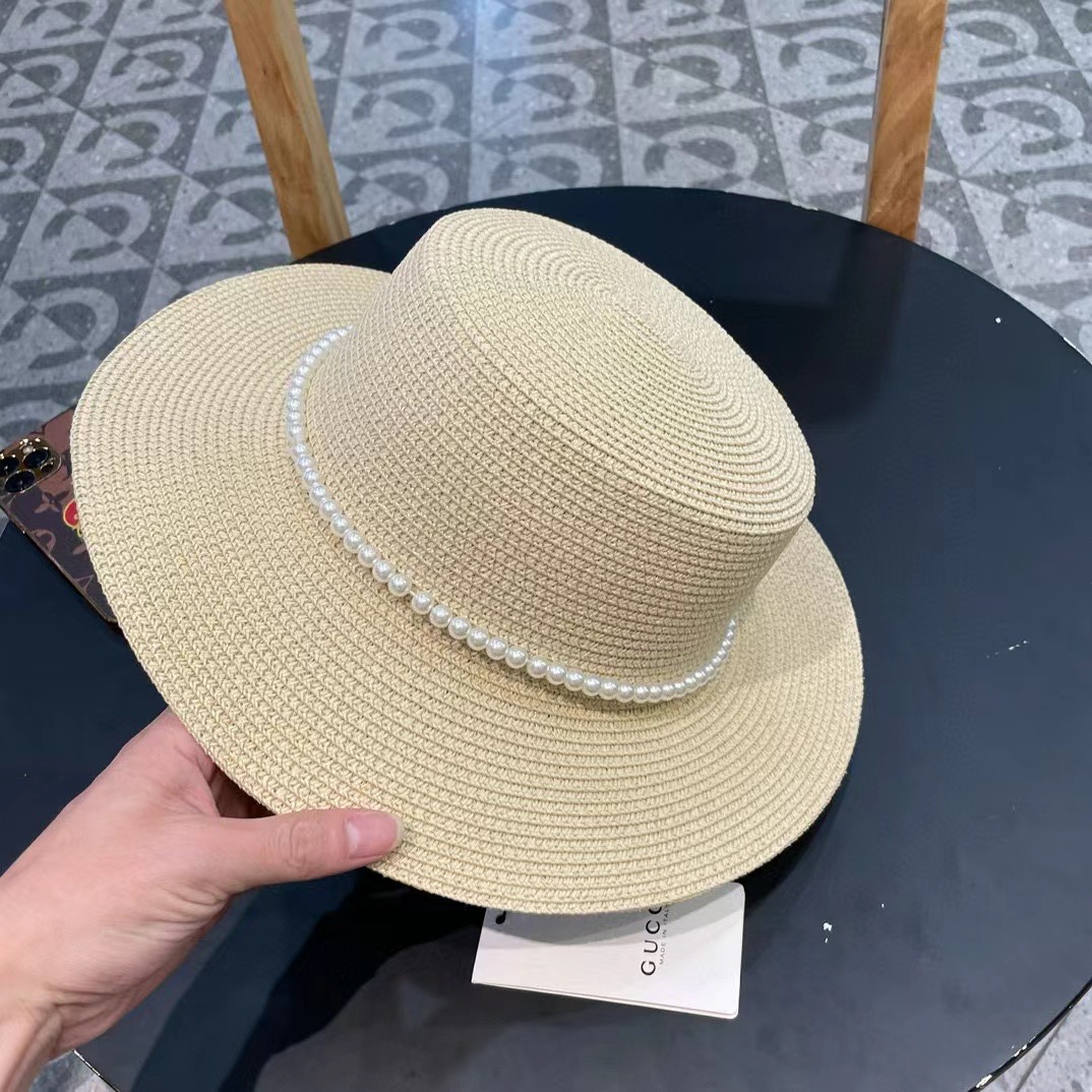  Gucci古奇新款草帽，平顶礼帽，进口植草制作，头围57cm