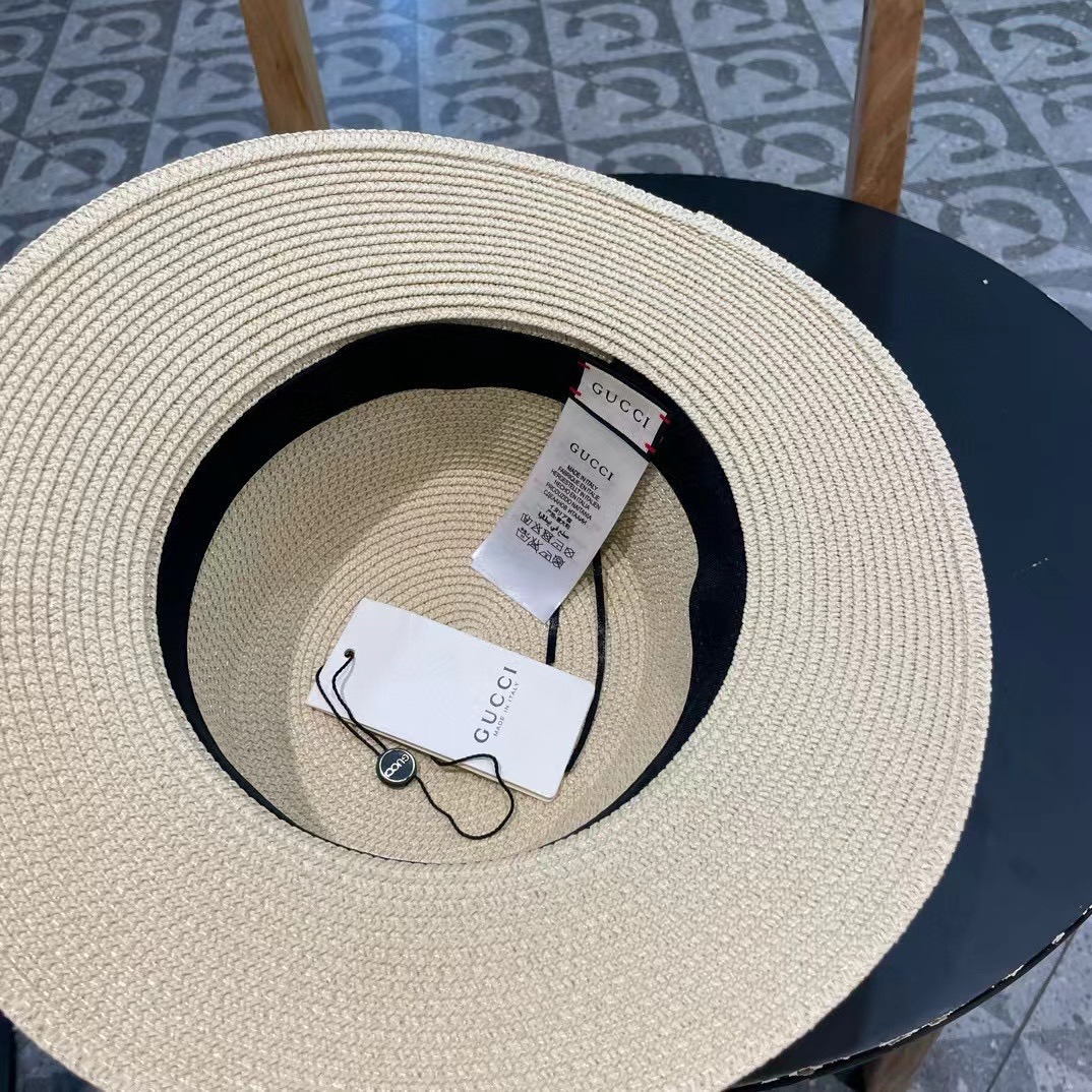  Gucci古奇新款草帽，平顶礼帽，进口植草制作，头围57cm