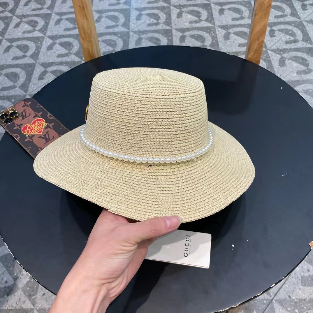  Gucci古奇新款草帽，平顶礼帽，进口植草制作，头围57cm