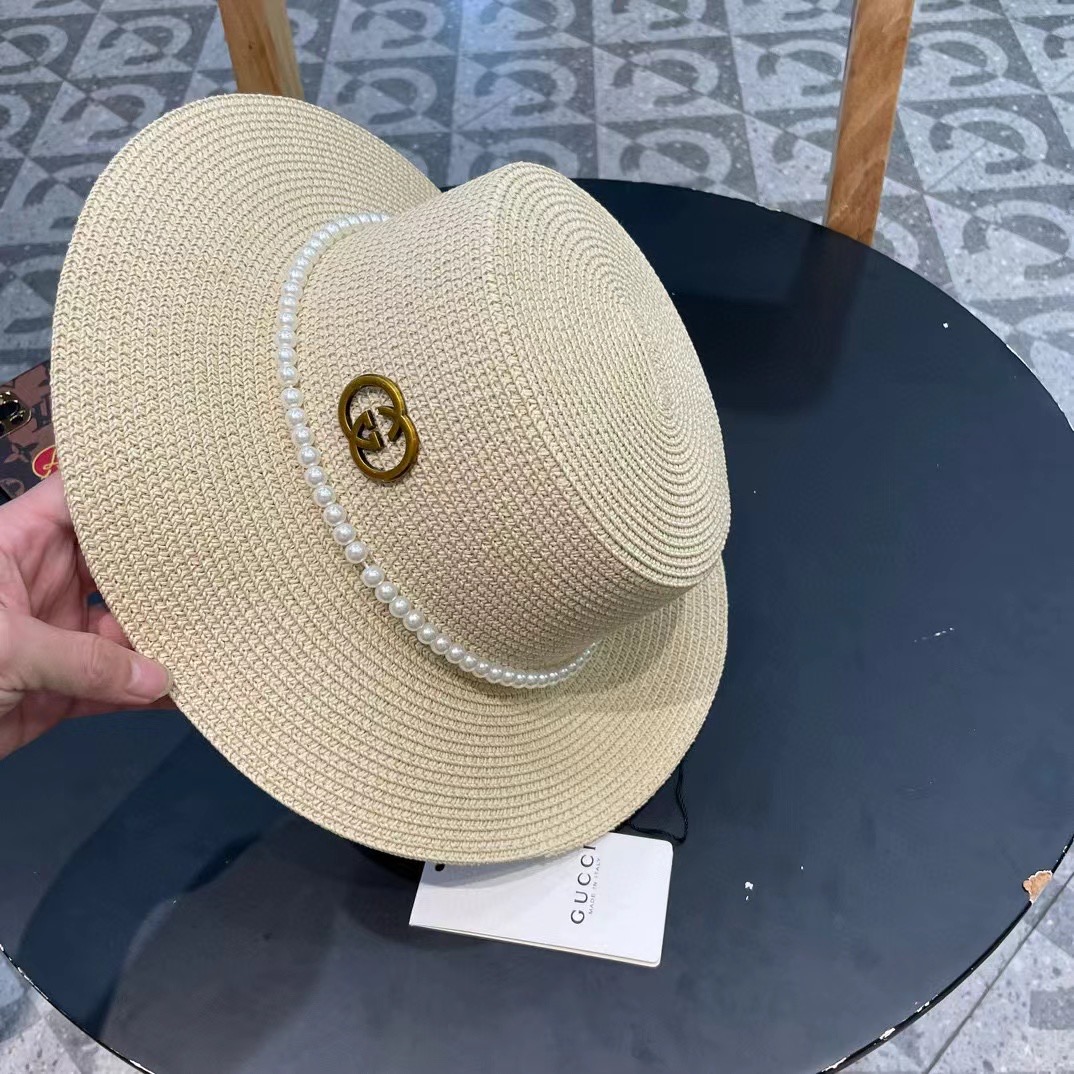  Gucci古奇新款草帽，平顶礼帽，进口植草制作，头围57cm