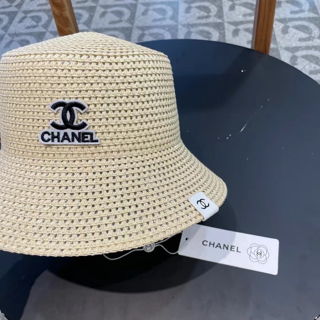 Chanel香奈儿春夏草帽新款镂空透气渔夫帽针织定型小桶帽