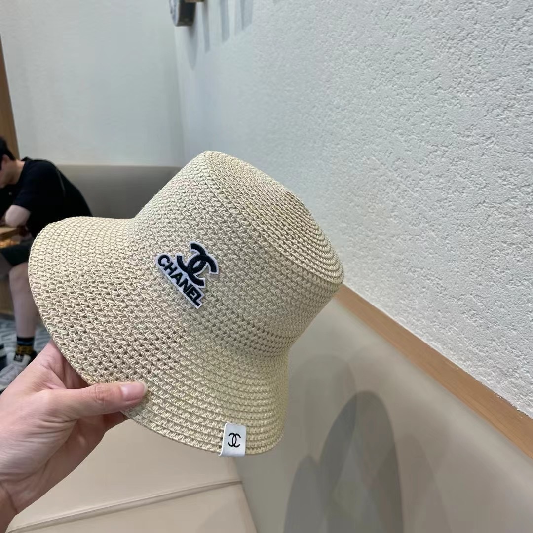 Chanel香奈儿春夏草帽新款镂空透气渔夫帽针织定型小桶帽