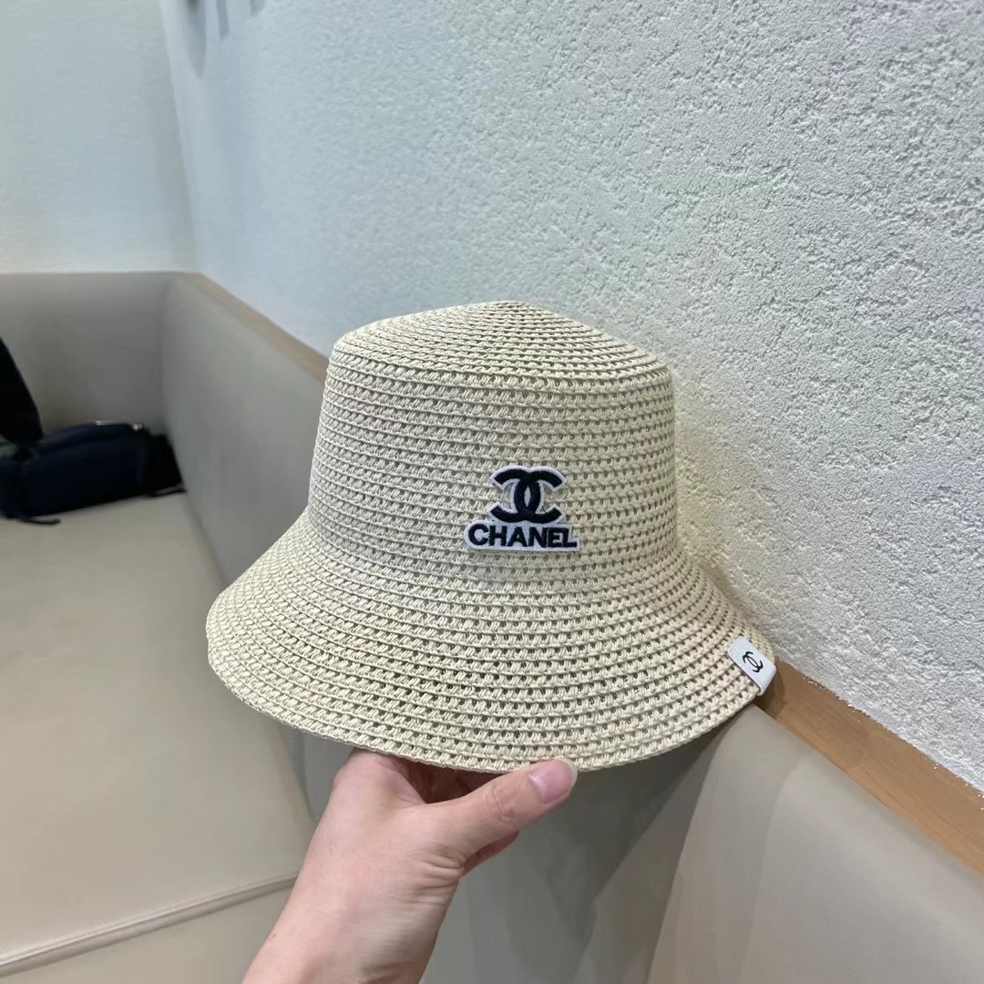 Chanel香奈儿春夏草帽新款镂空透气渔夫帽针织定型小桶帽