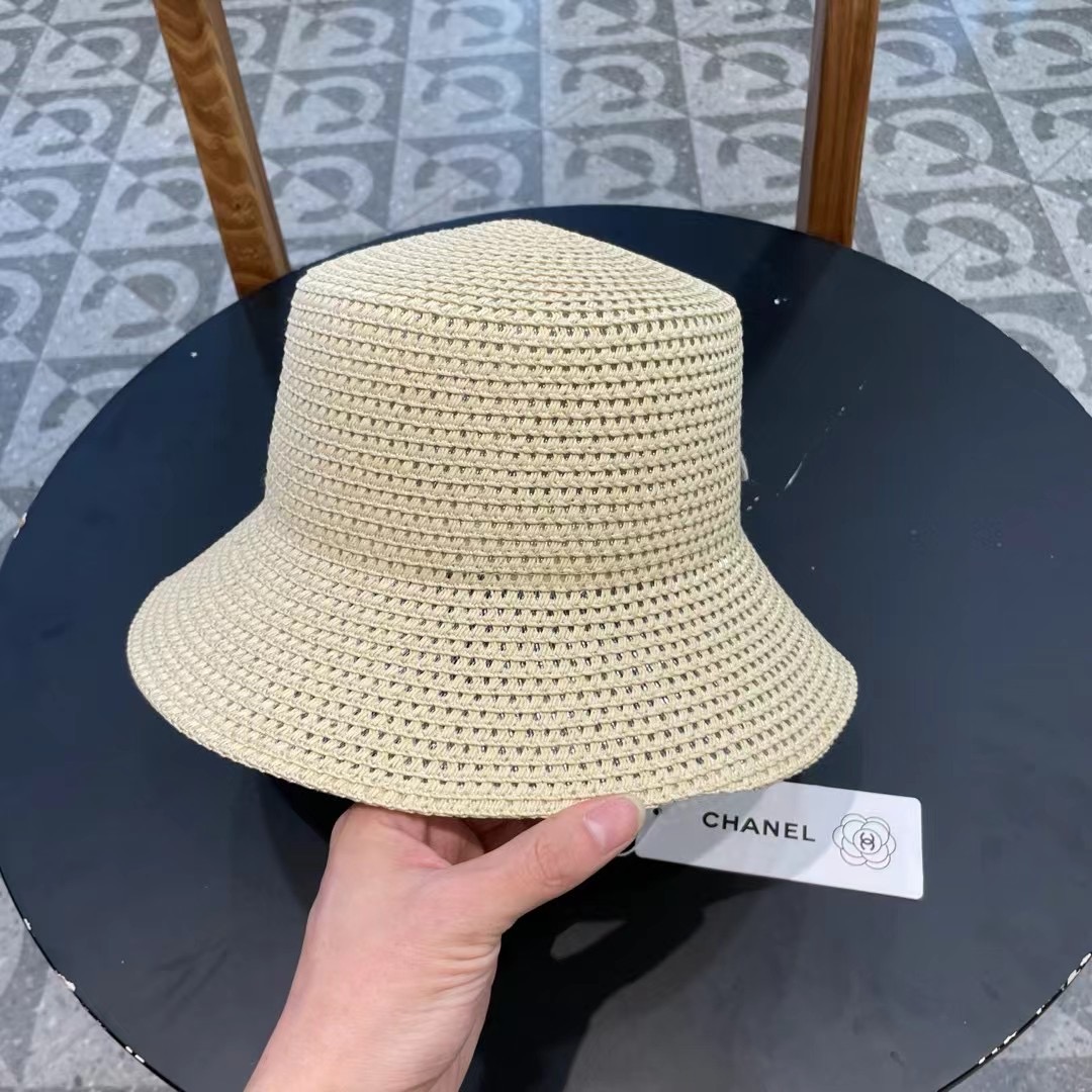 Chanel香奈儿春夏草帽新款镂空透气渔夫帽针织定型小桶帽