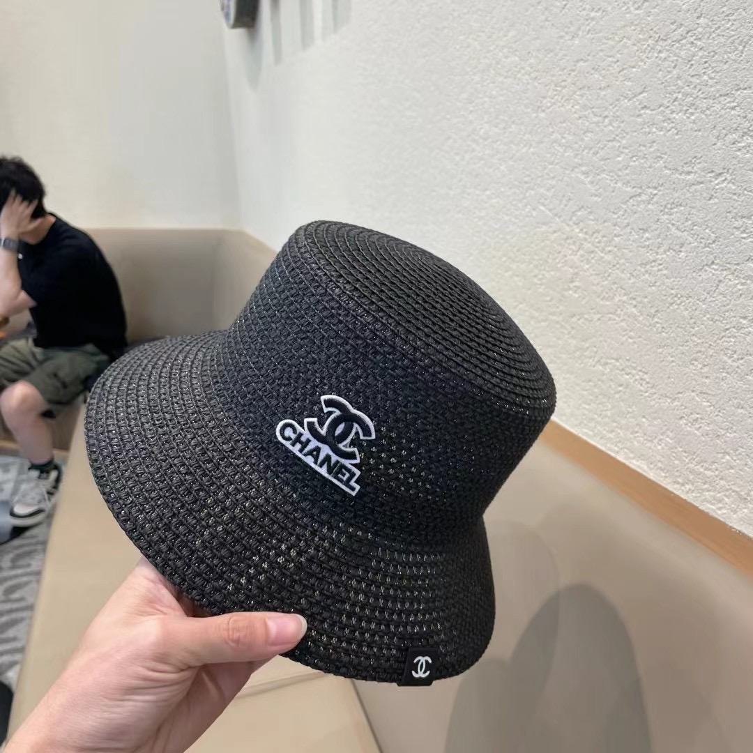 Chanel香奈儿春夏草帽新款镂空透气渔夫帽针织定型小桶帽