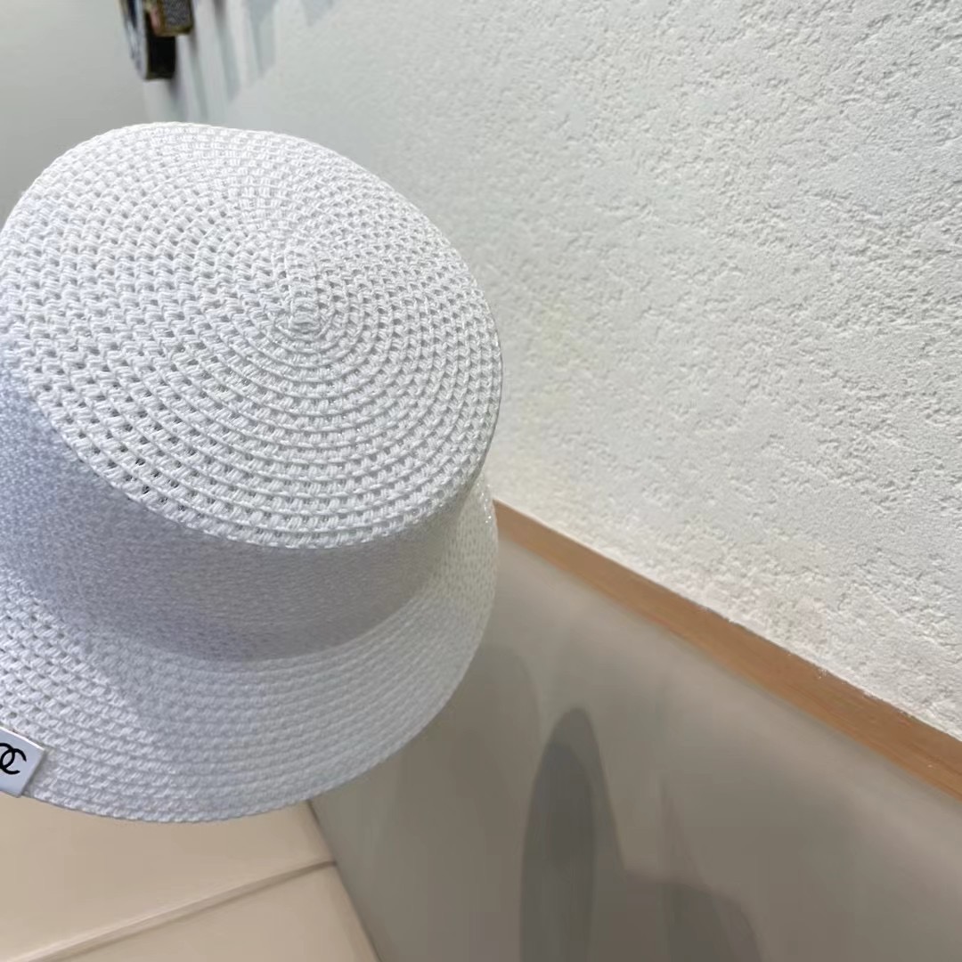 Chanel香奈儿春夏草帽新款镂空透气渔夫帽针织定型小桶帽