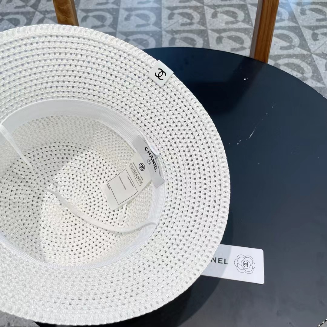 Chanel香奈儿春夏草帽新款镂空透气渔夫帽针织定型小桶帽