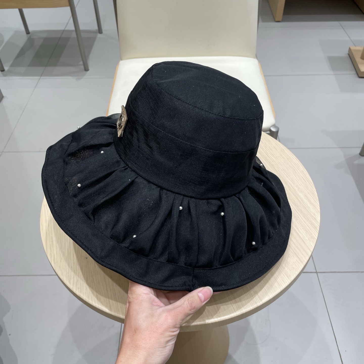  GUCCI古奇帽子女2025春夏新款休闲珍珠卷边可折叠夏天防紫外线大帽檐渔夫帽