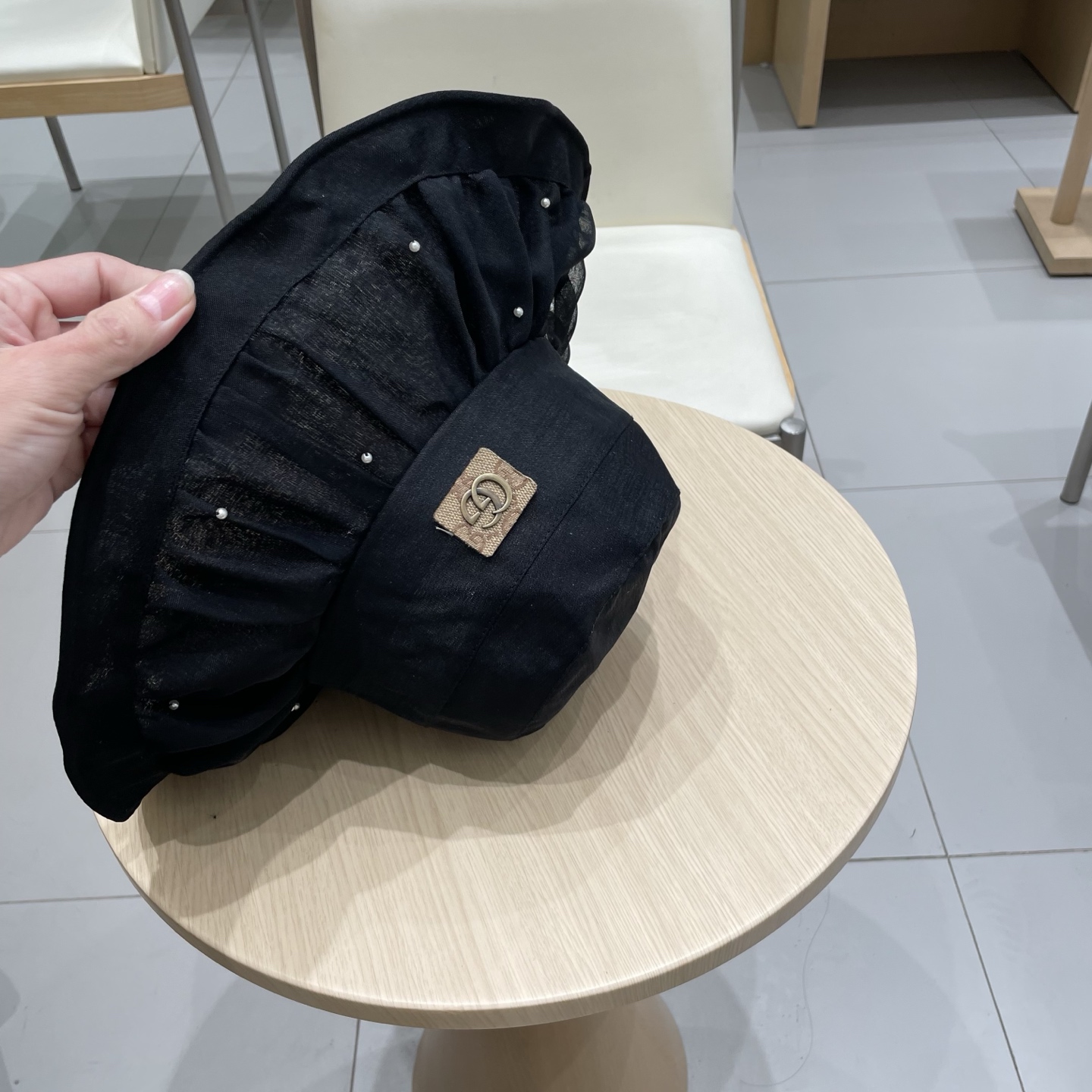  GUCCI古奇帽子女2025春夏新款休闲珍珠卷边可折叠夏天防紫外线大帽檐渔夫帽