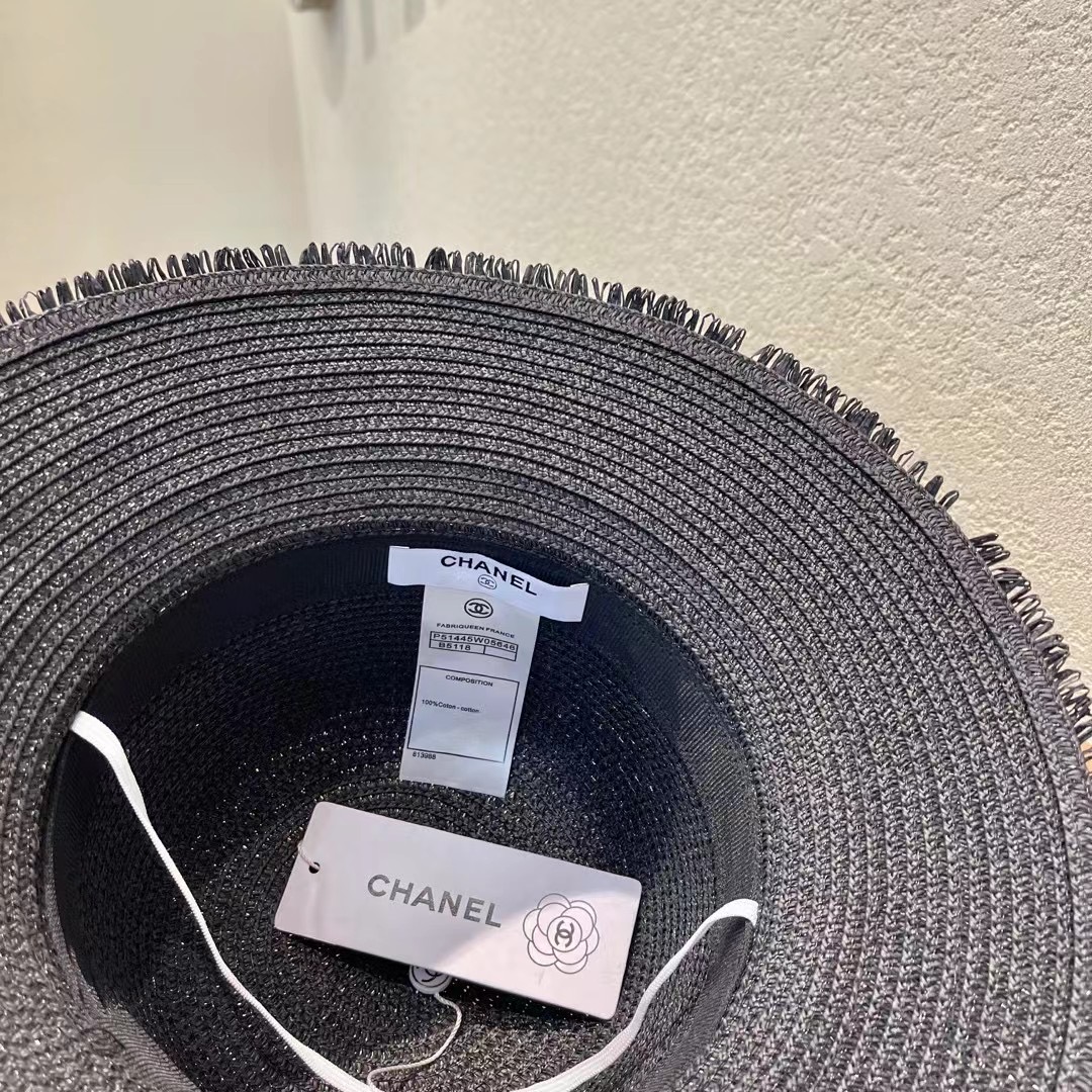 chanel香奈儿双层毛边拉菲草帽女2025新款春夏海边度假沙滩防晒遮阳帽编织平顶