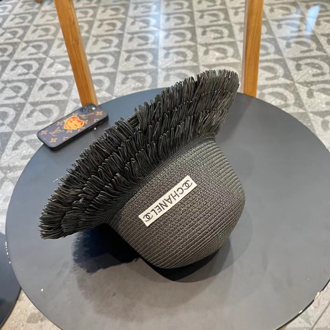 chanel香奈儿双层毛边拉菲草帽女2025新款春夏海边度假沙滩防晒遮阳帽编织平顶