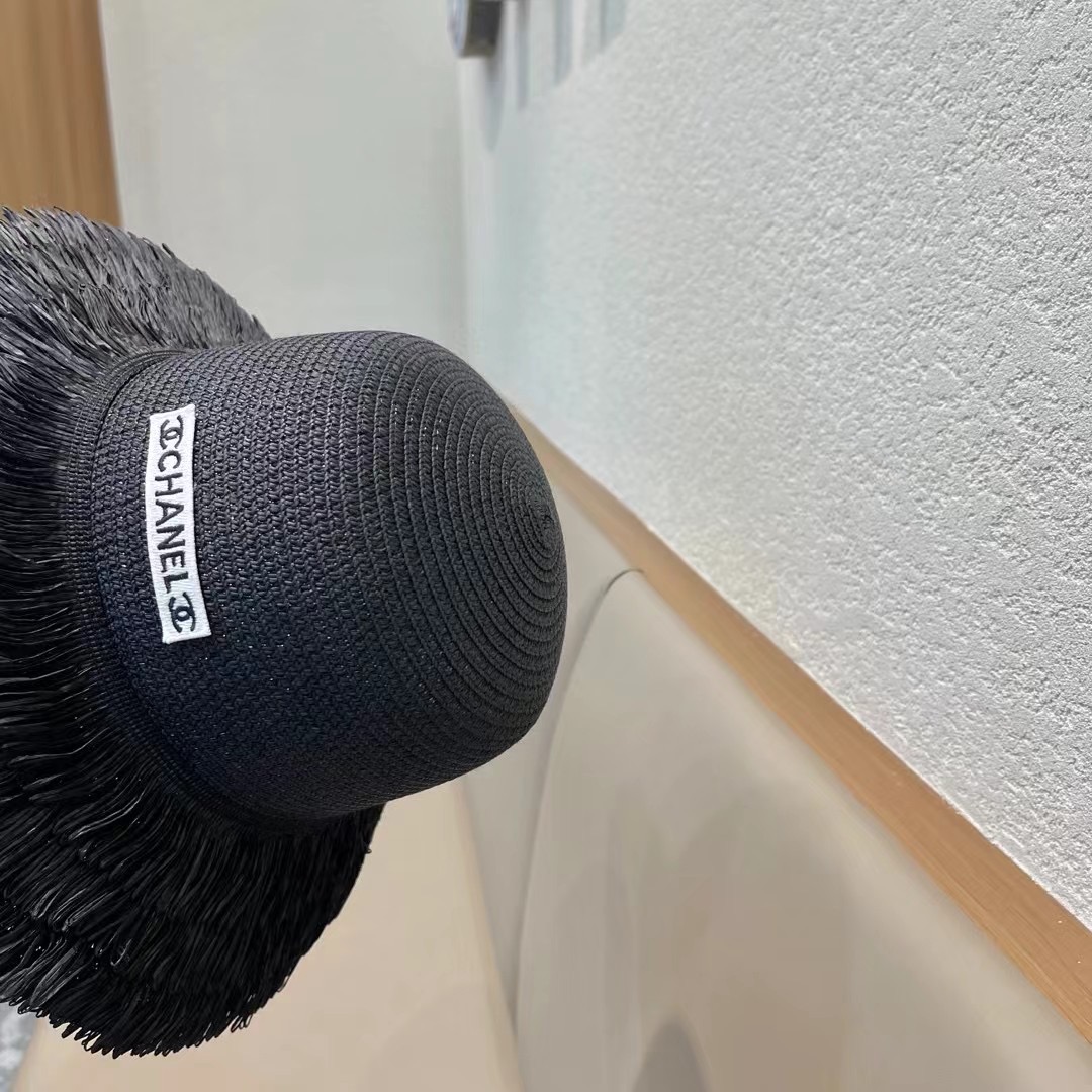 chanel香奈儿双层毛边拉菲草帽女2025新款春夏海边度假沙滩防晒遮阳帽编织平顶