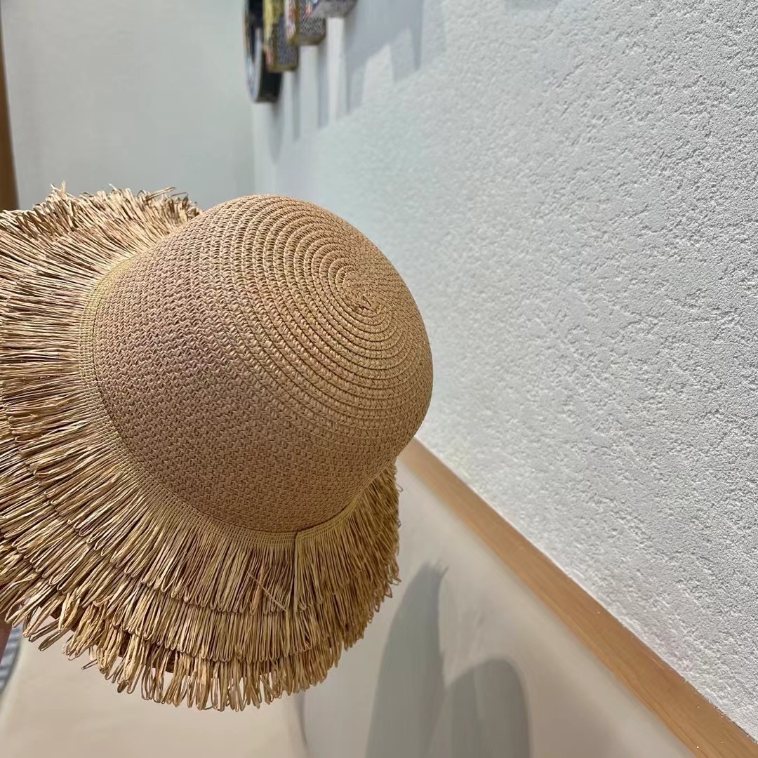 chanel香奈儿双层毛边拉菲草帽女2025新款春夏海边度假沙滩防晒遮阳帽编织平顶
