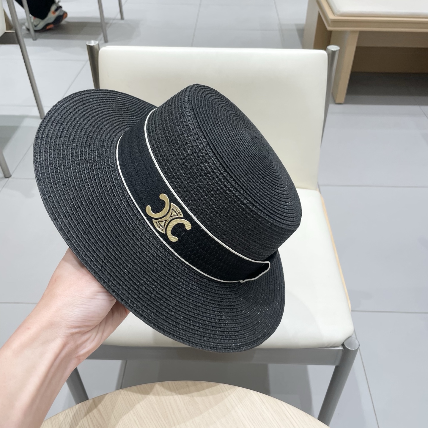  塞琳celien新款草帽，平顶草帽礼帽，头围57cm