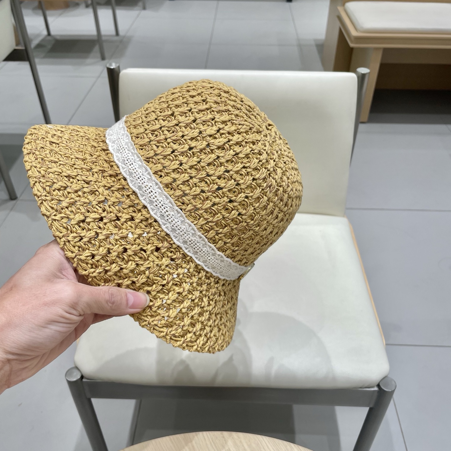  celine塞琳2025新款韩版潮小清新大帽檐女沙滩镂空针织帽女遮阳帽子可折叠