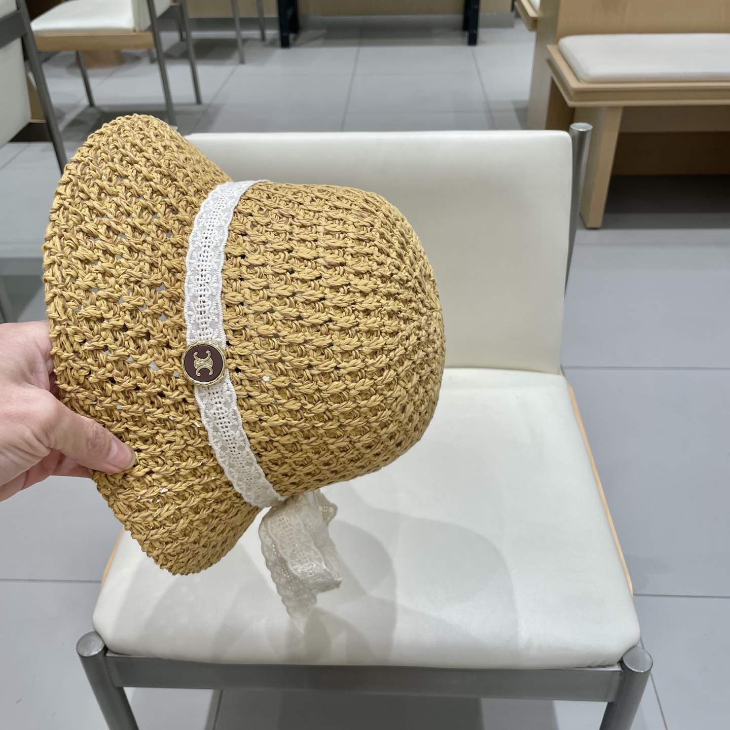  celine塞琳2025新款韩版潮小清新大帽檐女沙滩镂空针织帽女遮阳帽子可折叠