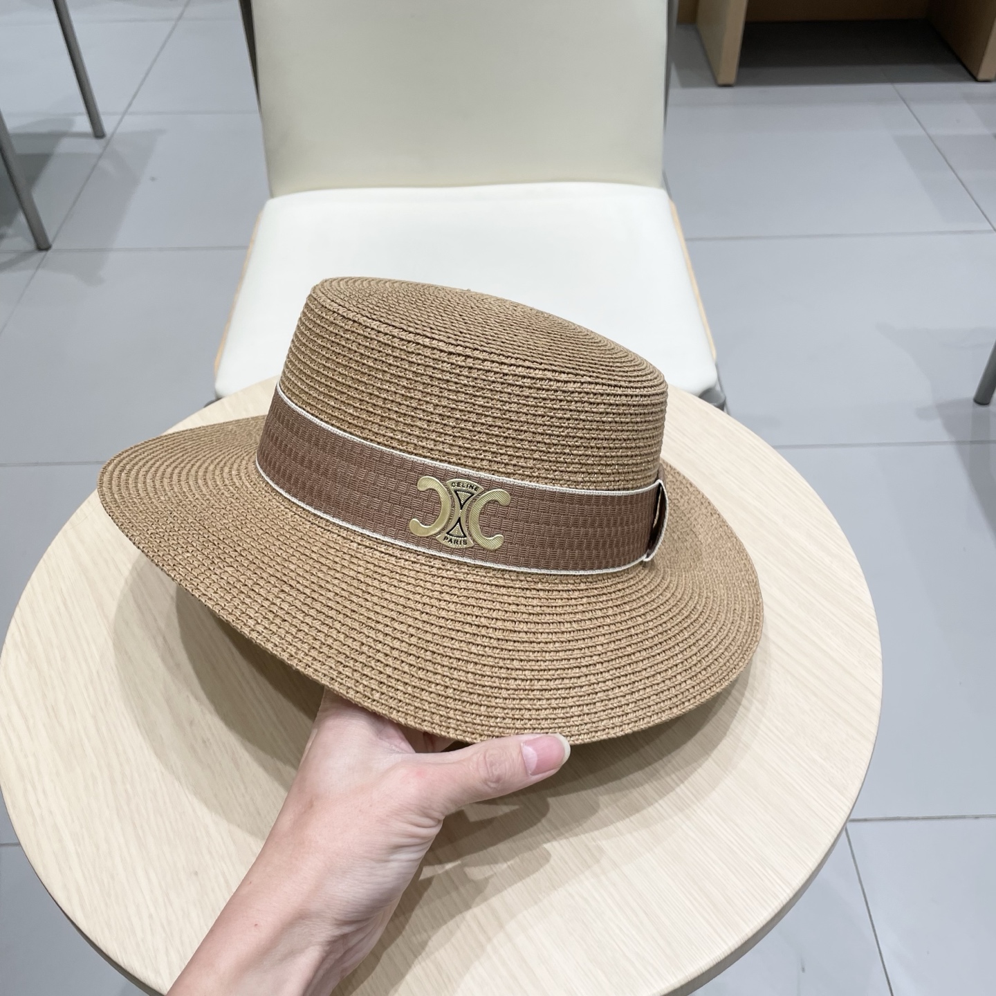  塞琳celien新款草帽，平顶草帽礼帽，头围57cm