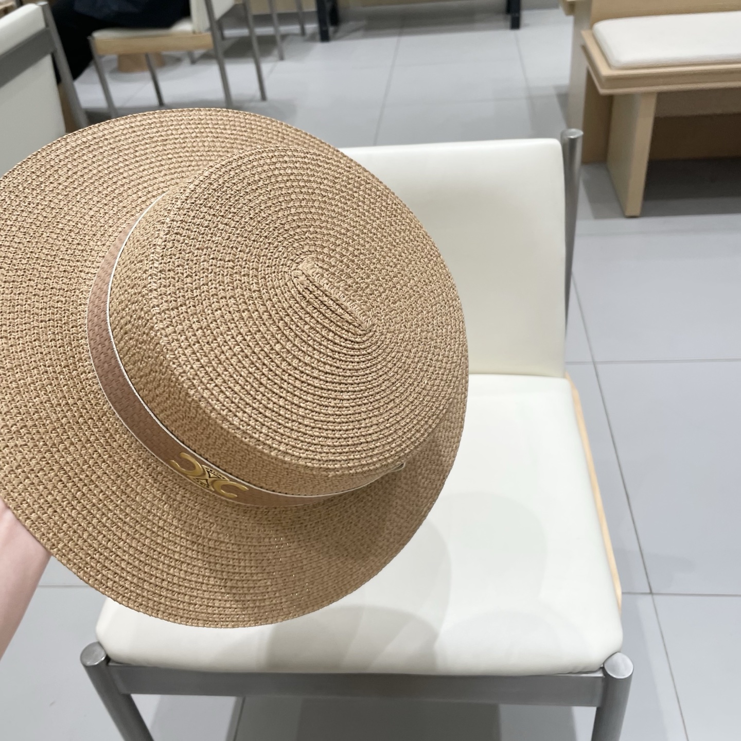  塞琳celien新款草帽，平顶草帽礼帽，头围57cm