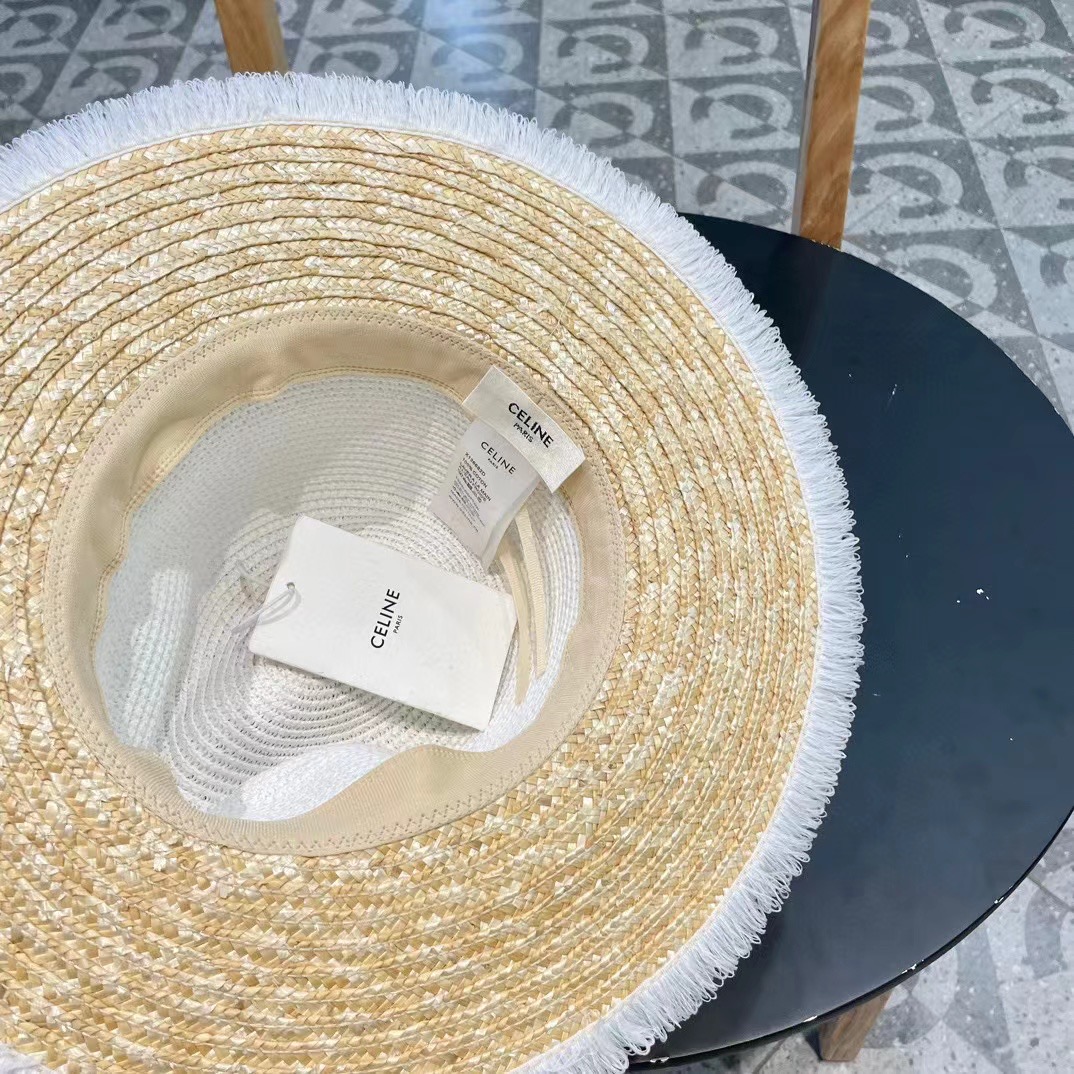 【CELINE赛琳】新款拼接草编遮阳草帽盆帽🤩沙滩风，简约大方，百搭单品～出街首选，新款帽型超美腻，新品