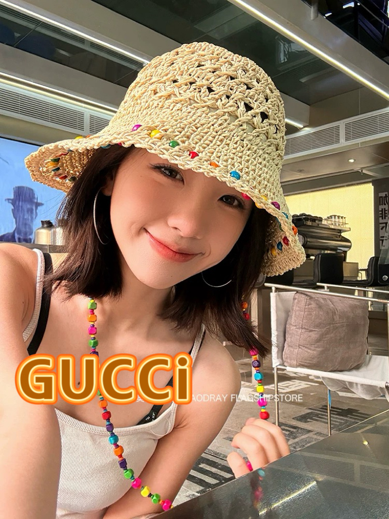 NO:221177,Gucci Hyuna style colorful wood beads and straw woven sun protection hat for women 2025 new versatile sunshade hat foldable hat Fisherman hat Baseball hat Knitted hat, hat, gucci, espadrilles, espadrilles, hats19860909Gucci泫雅风彩色木珠草编防晒帽子女夏2025新款百搭遮阳大檐草帽可折叠帽子渔夫帽棒球帽针织帽,帽子,gucci,espadrilles,espadrilles,hats,hat