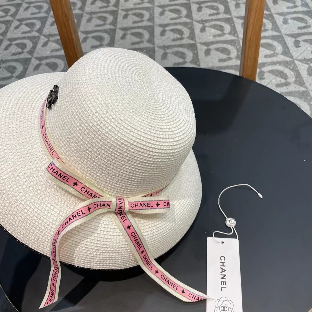 Chanel香奈儿名媛风灯罩小礼帽，平顶草帽，头围57cm