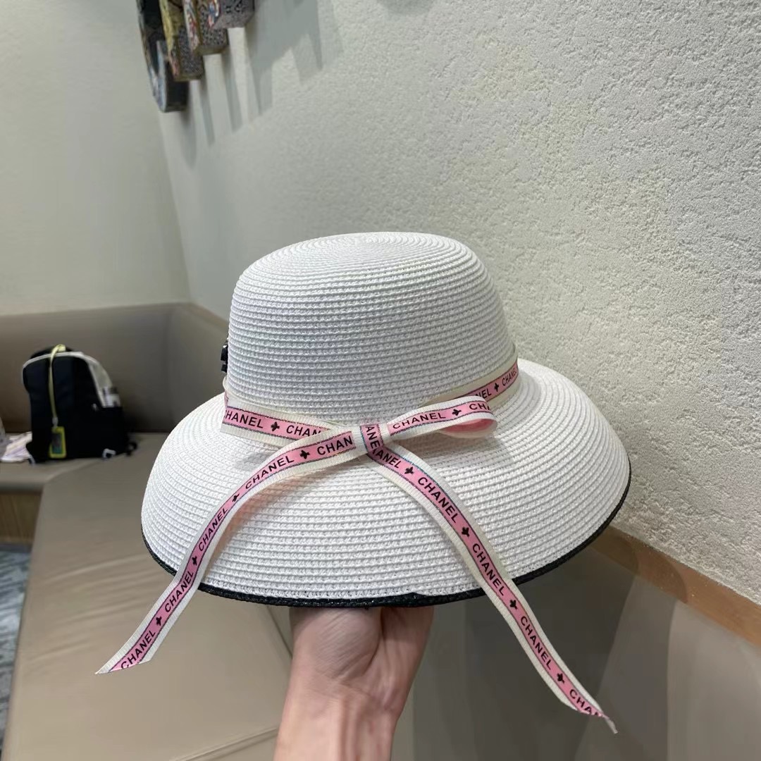 Chanel香奈儿名媛风灯罩小礼帽，平顶草帽，头围57cm