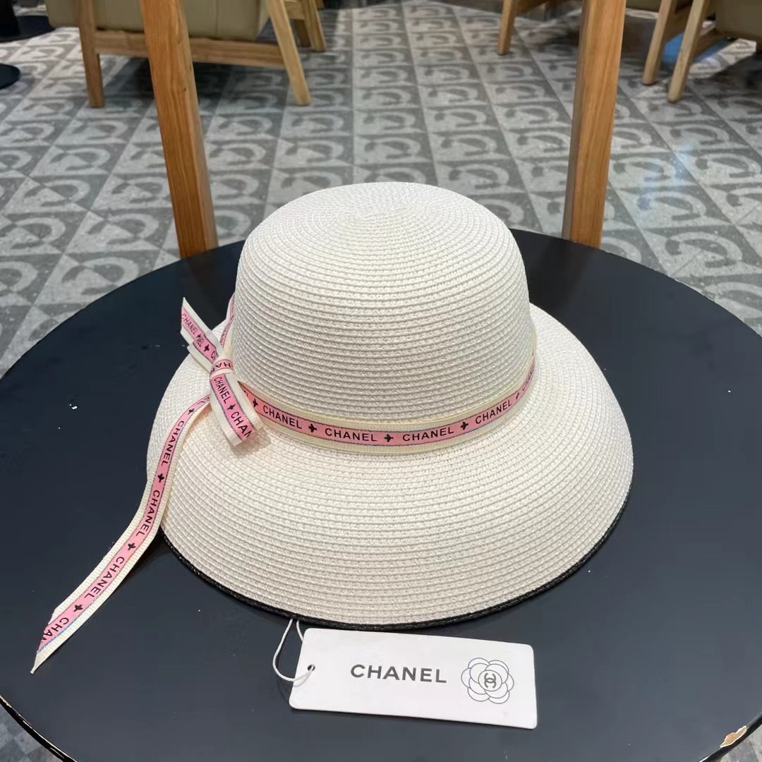Chanel香奈儿名媛风灯罩小礼帽，平顶草帽，头围57cm
