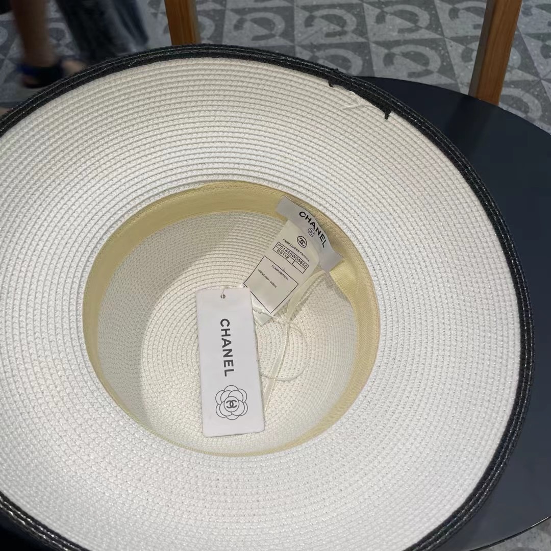 Chanel香奈儿名媛风灯罩小礼帽，平顶草帽，头围57cm