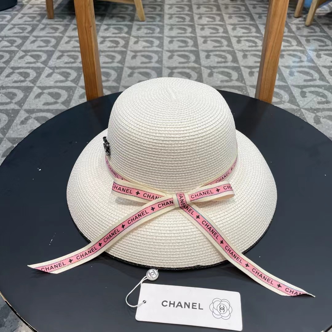 Chanel香奈儿名媛风灯罩小礼帽，平顶草帽，头围57cm