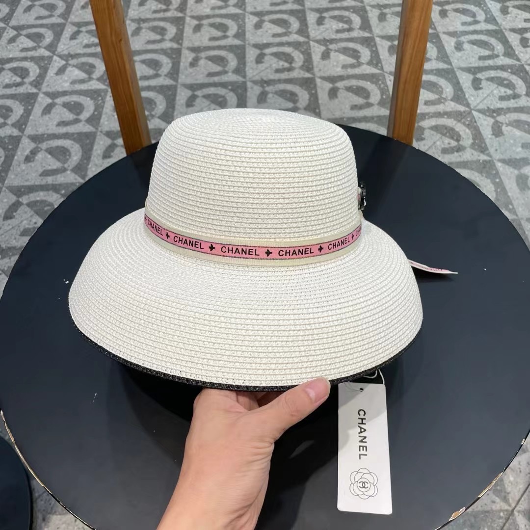 Chanel香奈儿名媛风灯罩小礼帽，平顶草帽，头围57cm