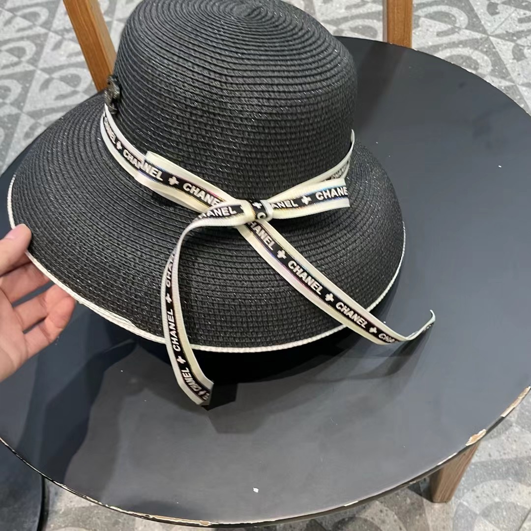 Chanel香奈儿名媛风灯罩小礼帽，平顶草帽，头围57cm