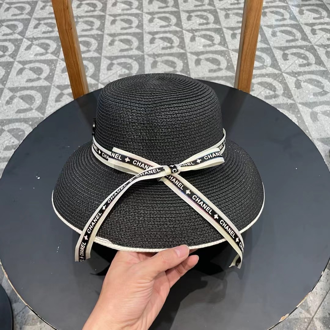 Chanel香奈儿名媛风灯罩小礼帽，平顶草帽，头围57cm