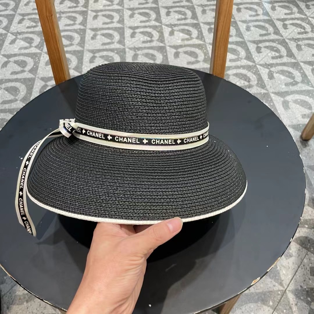 Chanel香奈儿名媛风灯罩小礼帽，平顶草帽，头围57cm